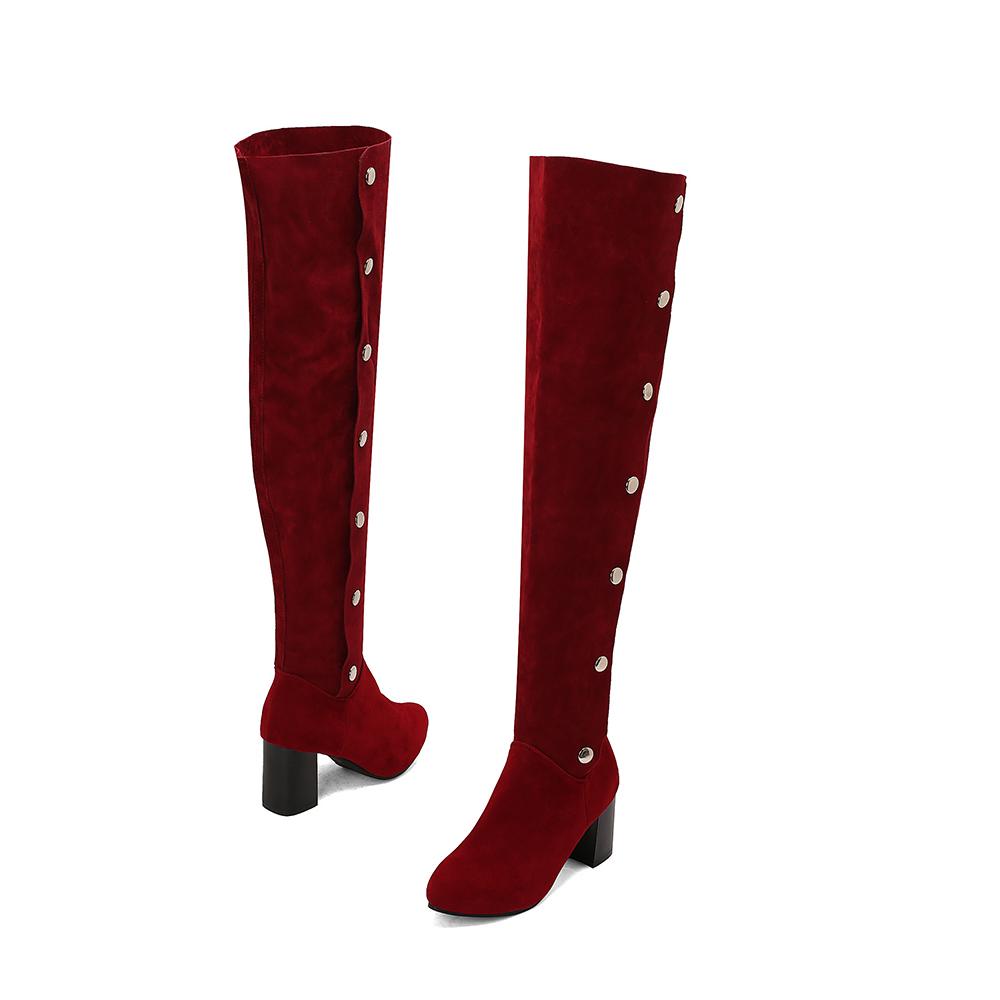 Khaki Black Women Over the Knee High Boots High Block Heel Big Size 50