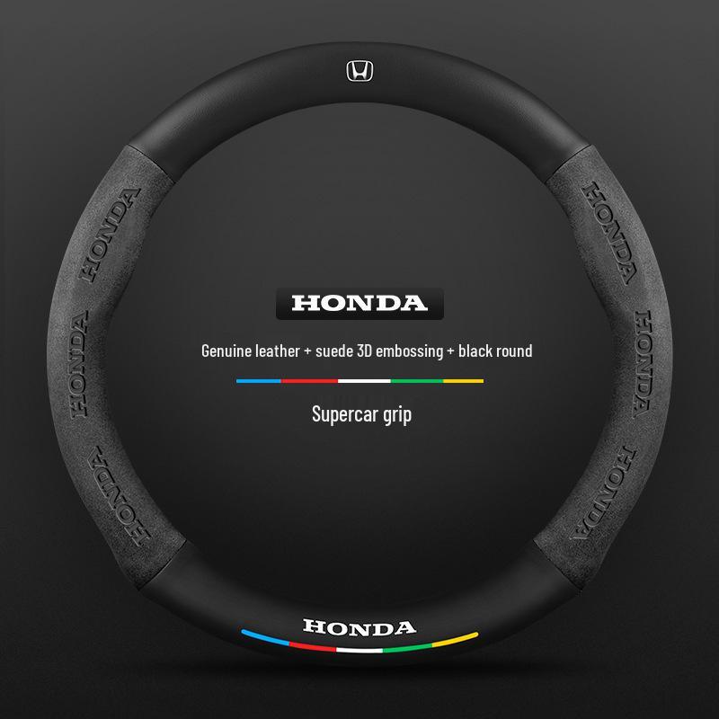 Echtes Leder Carbonfaser Wildleder Lenkradbezug für Honda CRV 07-23, Ganzjahres-Universalpassform