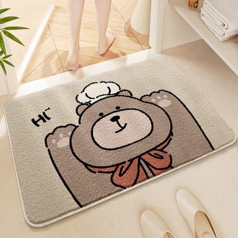 Cute Cartoon Winter Imitation Cashmere Floor Mat, Bathroom Door Absorbent Quick Drying Foot Pad, Thick Plush Carpet