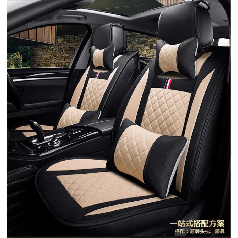 Black +Brown PU Leather 5-Seats Car Seat Covers Full Set Front Seat Cushions