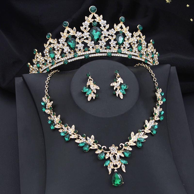 Gorgeous Princess Purple Crystal Bridal Jewelry Sets for Women Tiaras Crown Bride Earrings Wedding Necklace Jewelry Set