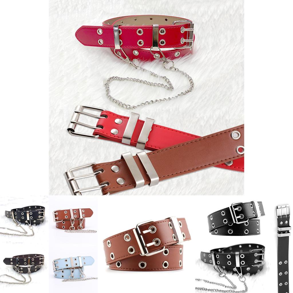 Chic Faux Leather Belt For Casual Denim With Unique Chain Accents Available In Various Fashionable Colors
