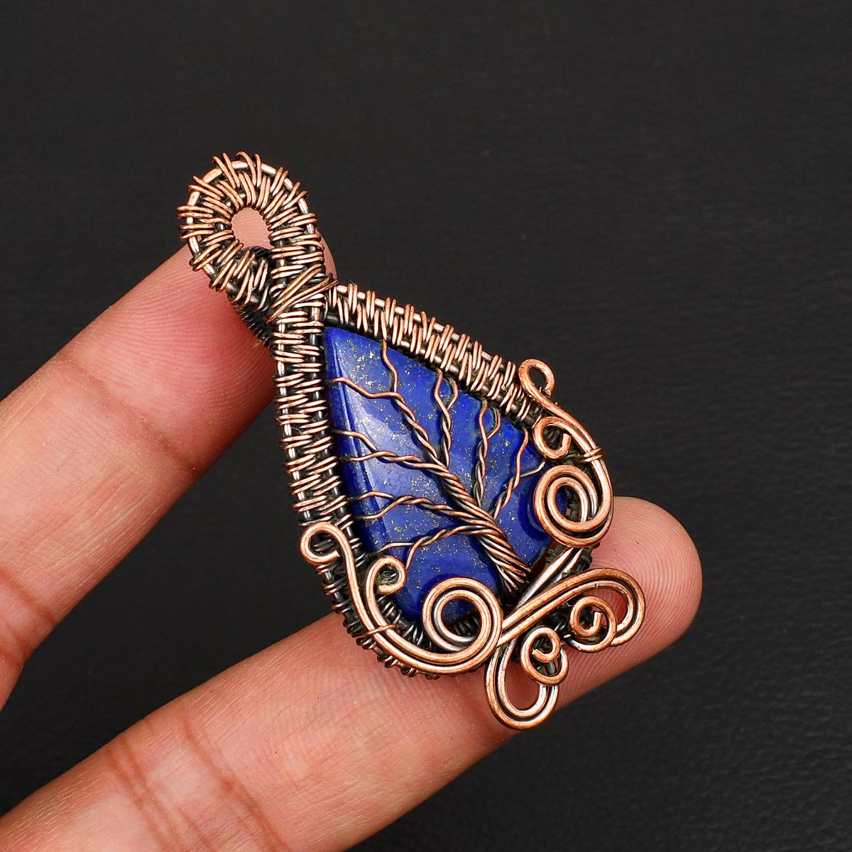 Handmade Tree of Life Copper Wire Wrapped Pendant Lapis Lazuli Gemstone Copper Jewelry Unique Boho Pendant Gift for Her