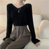 Women's Slim Fit V-Neck Knitted Sweater - Soft Imitation Mink, Perfect for Spring, Autumn, and Winter.