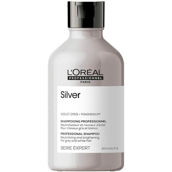 L'Oréal Professionnel Shampoing Neutralisant, Cheveux Gris Ou Blancs, Silver Serie Expert, 300 Ml