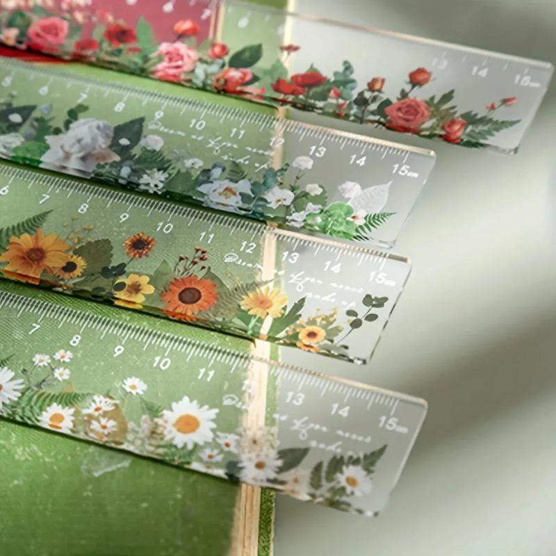 15cm Per Piece Transparent Acrylic Ruler Plant and Flower Ruler Student Measurement Tools Office Drawing Supplies