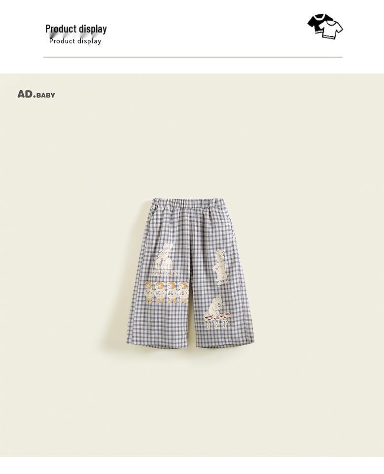 Kinder Cartoon Leinen-Baumwollhose im koreanischen Stil - 9/10 Länge, Atmungsaktive Frühlings-/Herbsthose