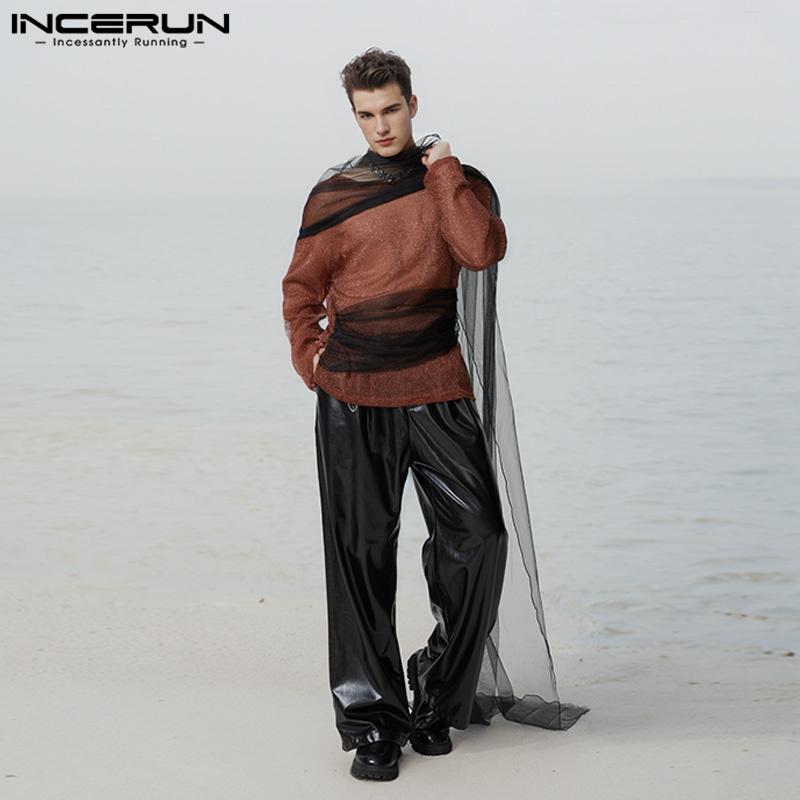 

INCERUN Мужские футболки с длинным рукавом и блестками, топы в стиле пэчворк для вечеринок 2XL коричневый