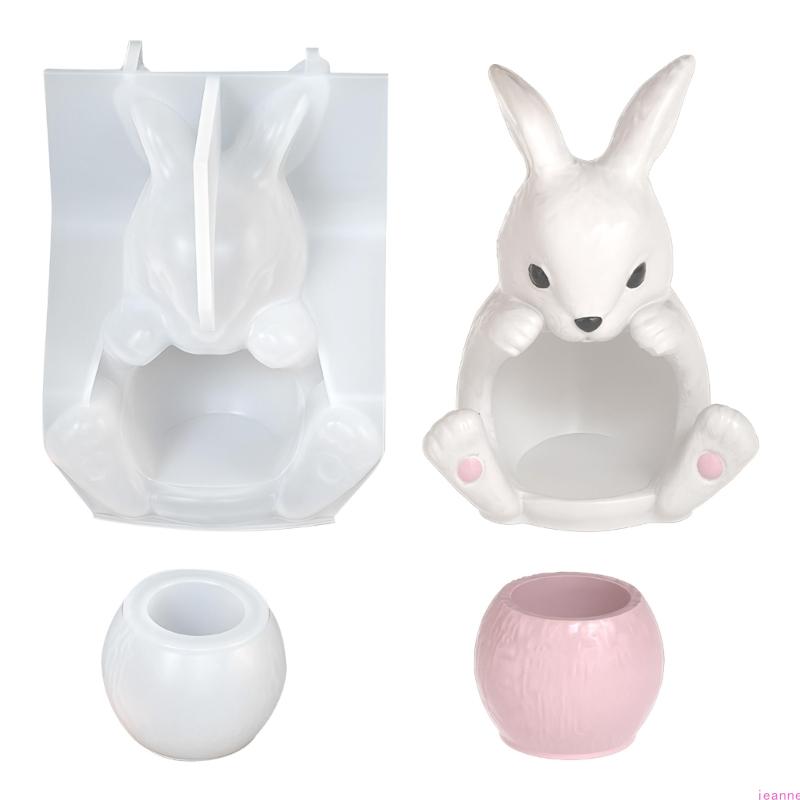 Candle Holder Mould Adorable Sitting Rabbit Silicone Casting Mold Perfect For Handmade Resin Crafts And Festive Gifts