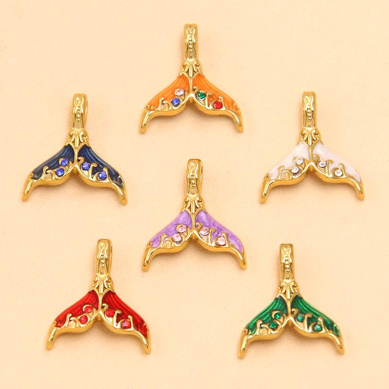 Ozean Stil Meerjungfrauenflosse Anhänger, Vergoldeter Edelstahl, 6 Farben, 16x18mm - DIY Handgemachtes Schmuckzubehör.