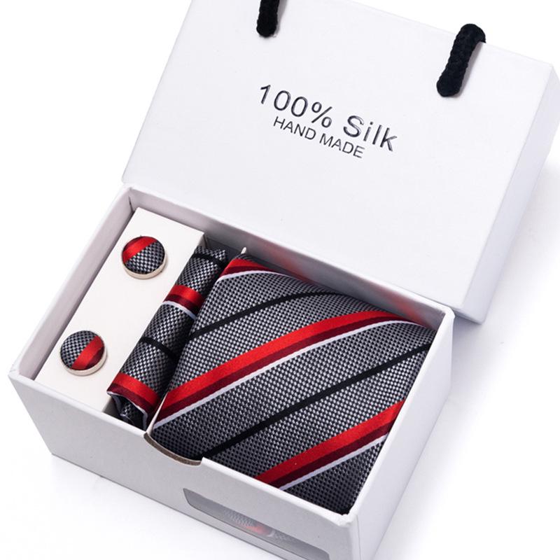 Men's 1200-Needle High-Density Business Stripe & Paisley Tie Set - 6 Piece Groom & Wedding Gift Box