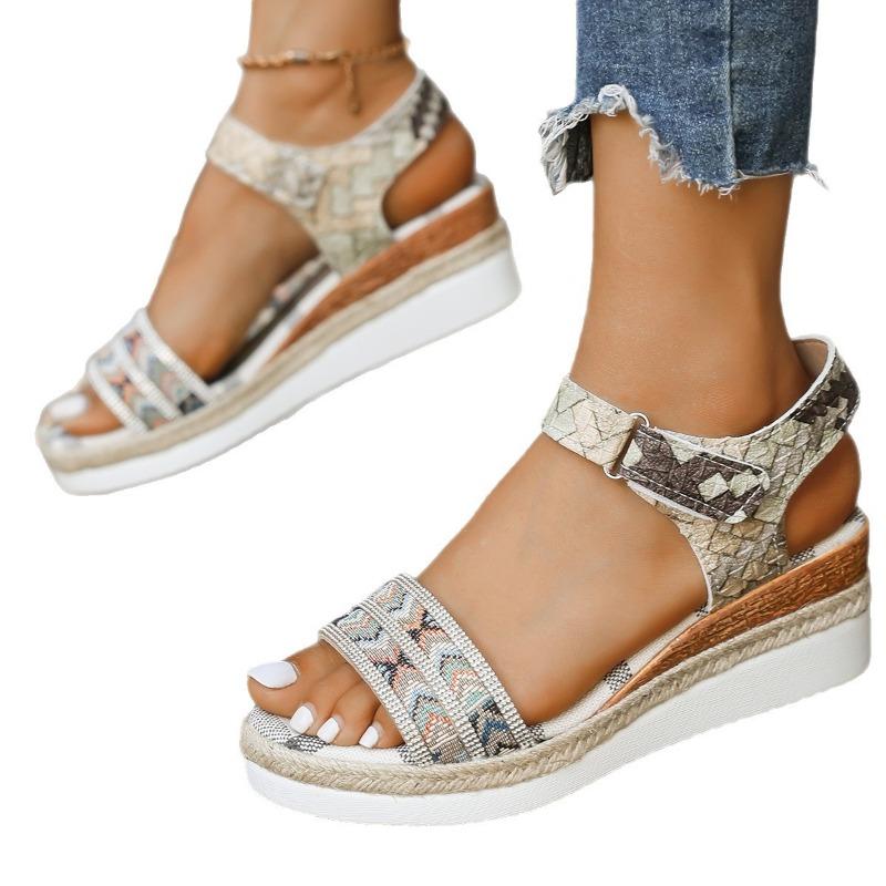 Large Size Women's Sandals Summer New One-word Sandals Buckle Wedge Heel Platform Sandals Women