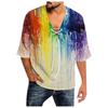 Men's Casual Creative Mid-Sleeve V-Neck Tie Rope Print Fashion Street T-Shirt