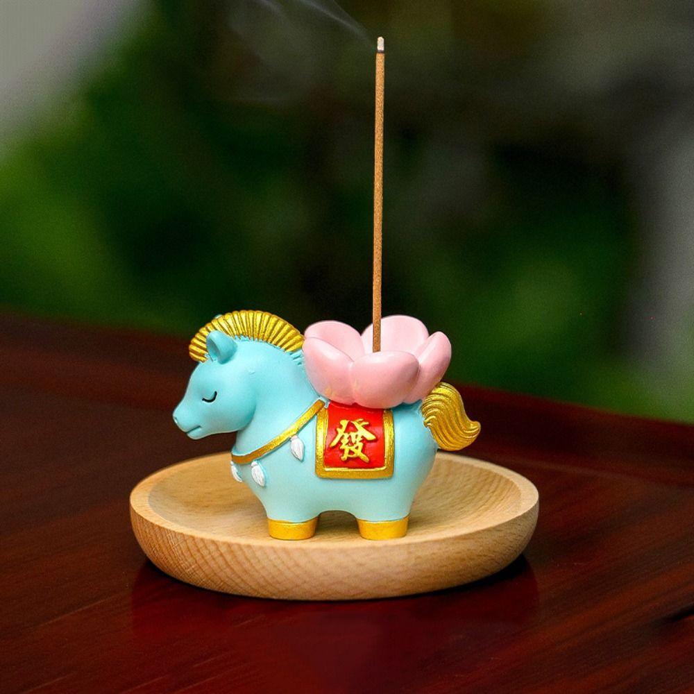 Creative Zodiac Pony Incense Burner Pony Shape Resin Incense Stick Holder New Year Ornamental Horse Year Indoor Incense Burner