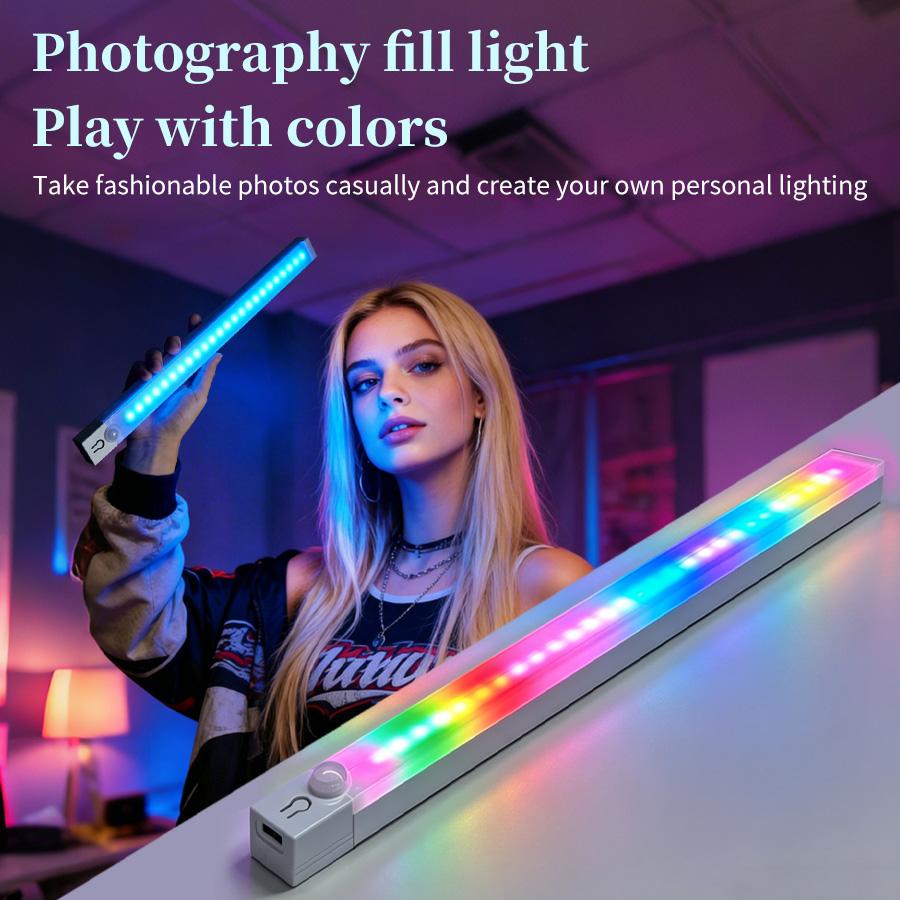 Motion Sensor LED Night Lights Rechargeable Magnetic Cabinet Lamp 5Modes RGB Light Bar For Bedroom Living Room Gaming Lighting