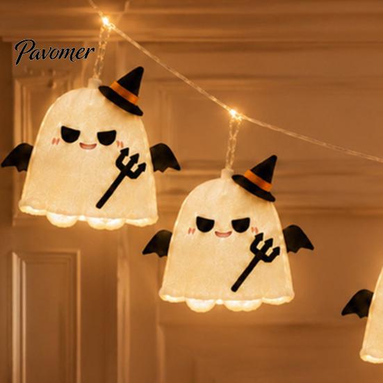 Scary Bat Wing Ghost Accents Halloween String Lights, Fabric Witch Hat Devil LED Hanging Funny Horror Theme Party Supplies Decor for Party,