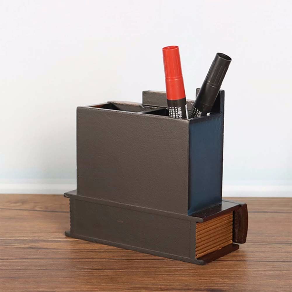 Book Model Desktop Decoration Vintage Desk Organizer Pen Holder Book Shape Retro Wood Pen Case