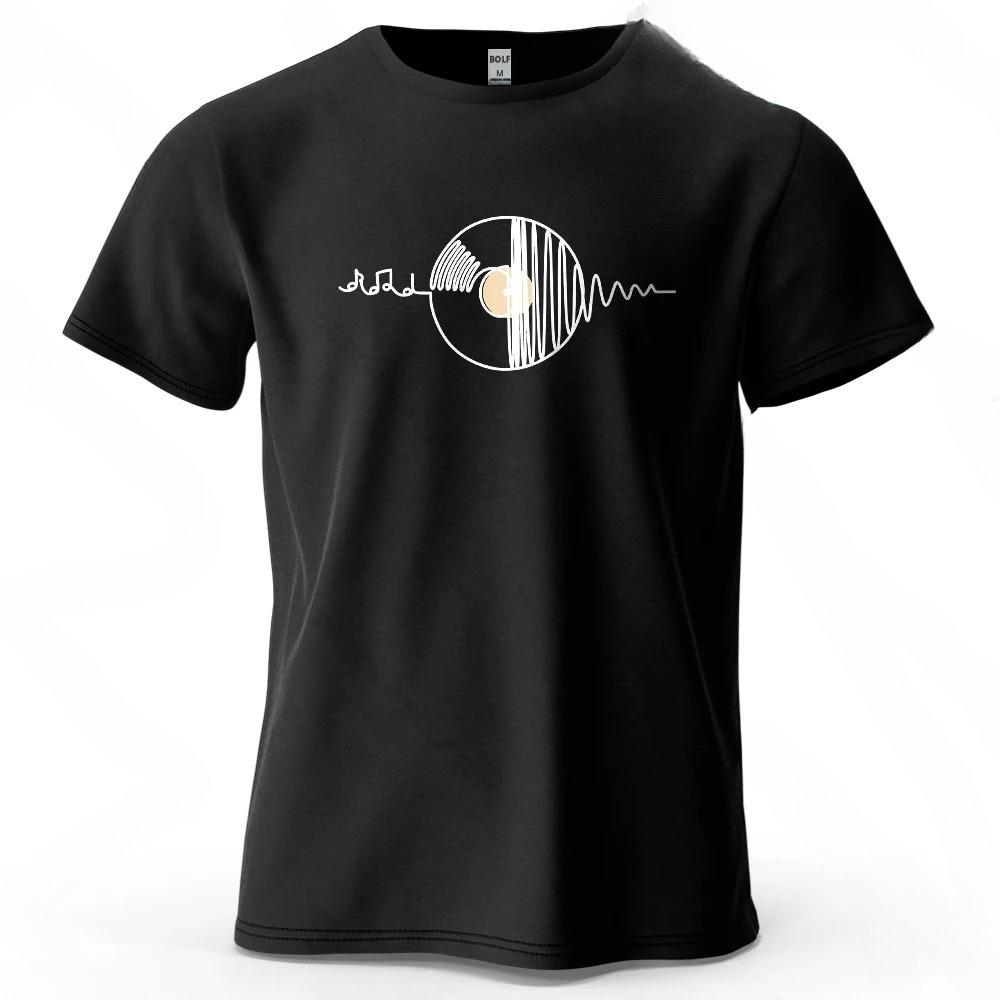 Music Themed Record Printed Men's T-Shirt 100% Cotton Oversized Minimalist Graphic Tees for Wom