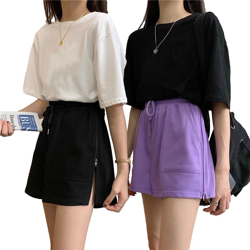 WTEMPO Lockere Damen-Freizeithose in Übergröße mit Reißverschluss und weitem Bein, Sport-Shorts für Studenten, elastische Taille, praktische große Tasche, fürs Fitnessstudio