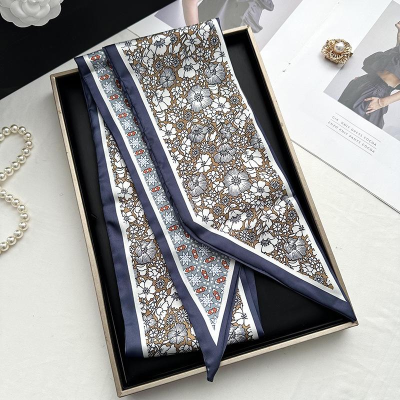 Double-sided Long Strip Small Silk Scarf Women's Professional Wear Spring and Summer New Decorative Small Scarf Tied Hair Band Streamer