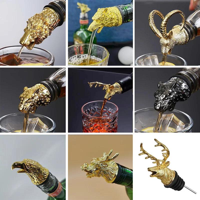 1 Stück Tierkopf-Weinausgießer Zinklegierung Hirsch Elch Löwe Leopard Wolf Adler Drache Wein-Ausgießstutzen Verschluss Club Bar Zubehör