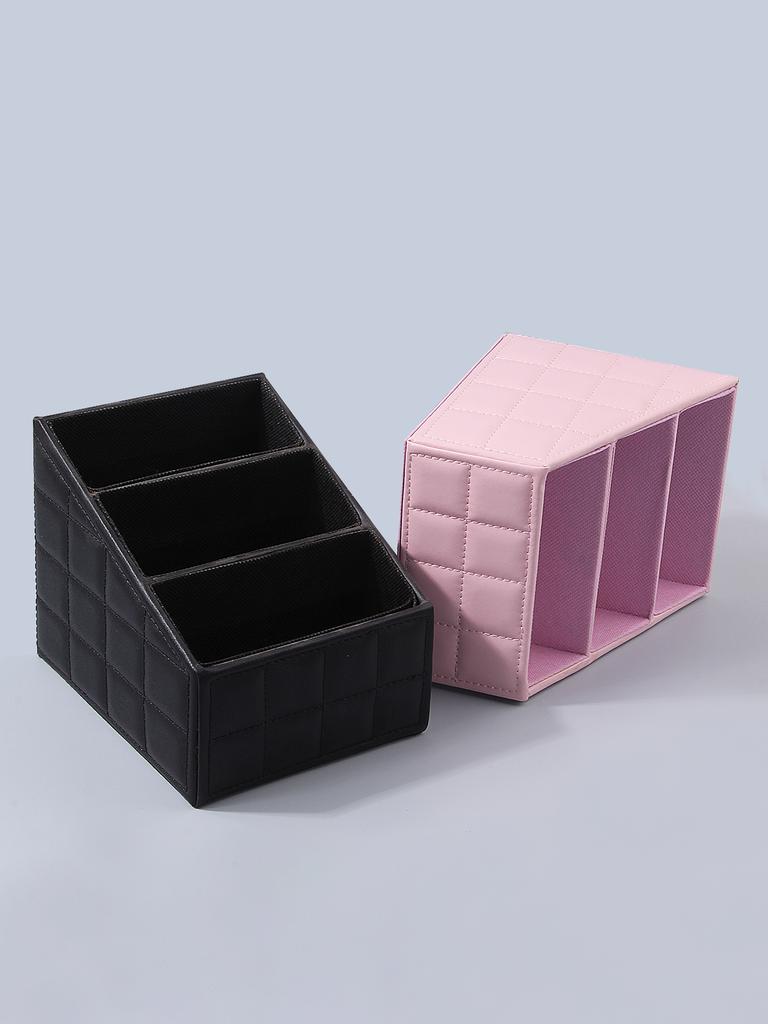 Large capacity PU makeup brush storage box High-end dresser Office stationery storage box stepped three-layer storage tools