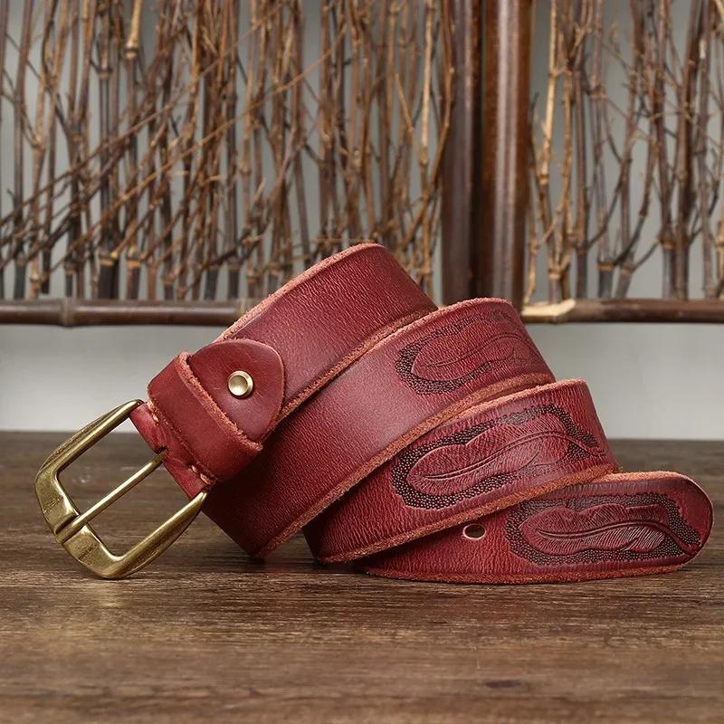 3.8CM Thick Cowhide Copper Buckle Genuine Leather Casual Jeans Cowboy Belt Men High Quality Retro Luxury Designer Male Strap