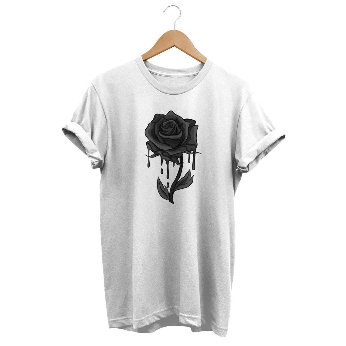 Bleeding Black Rose Floral Goth Style T-Shirt Mens Womens Tees Top, Soft Grunge Clothes, Gothic 2XL