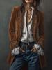 2025 Women's Long Sleeve Solid Color Velvet and Lace Patchwork Jacket