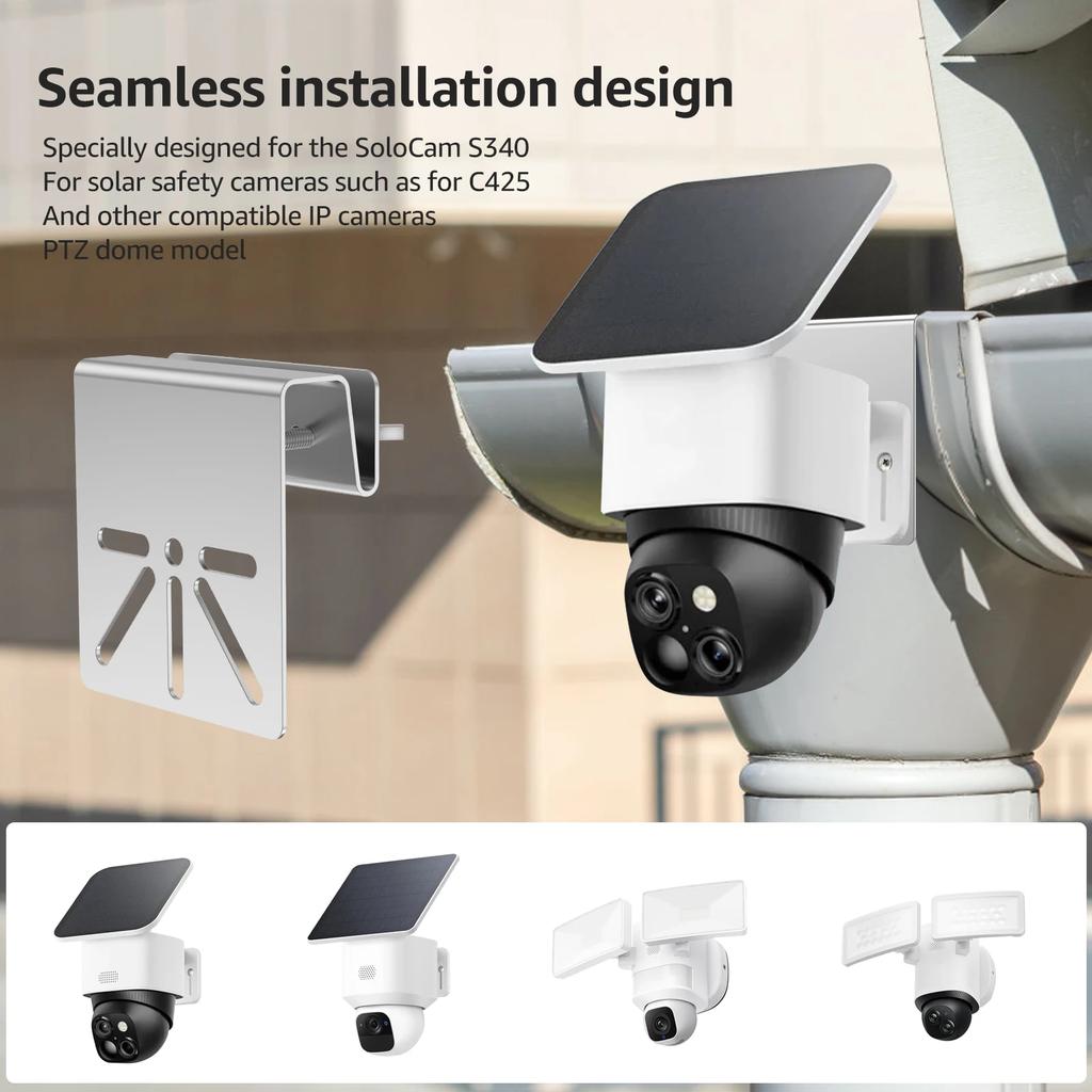 WiTi Držák na okap Nerezová ocel Solární držák pro bezpečnostní kameru pro Eufy Security SoloCam S340 pro venkovní IP PTZ Dome Kamery