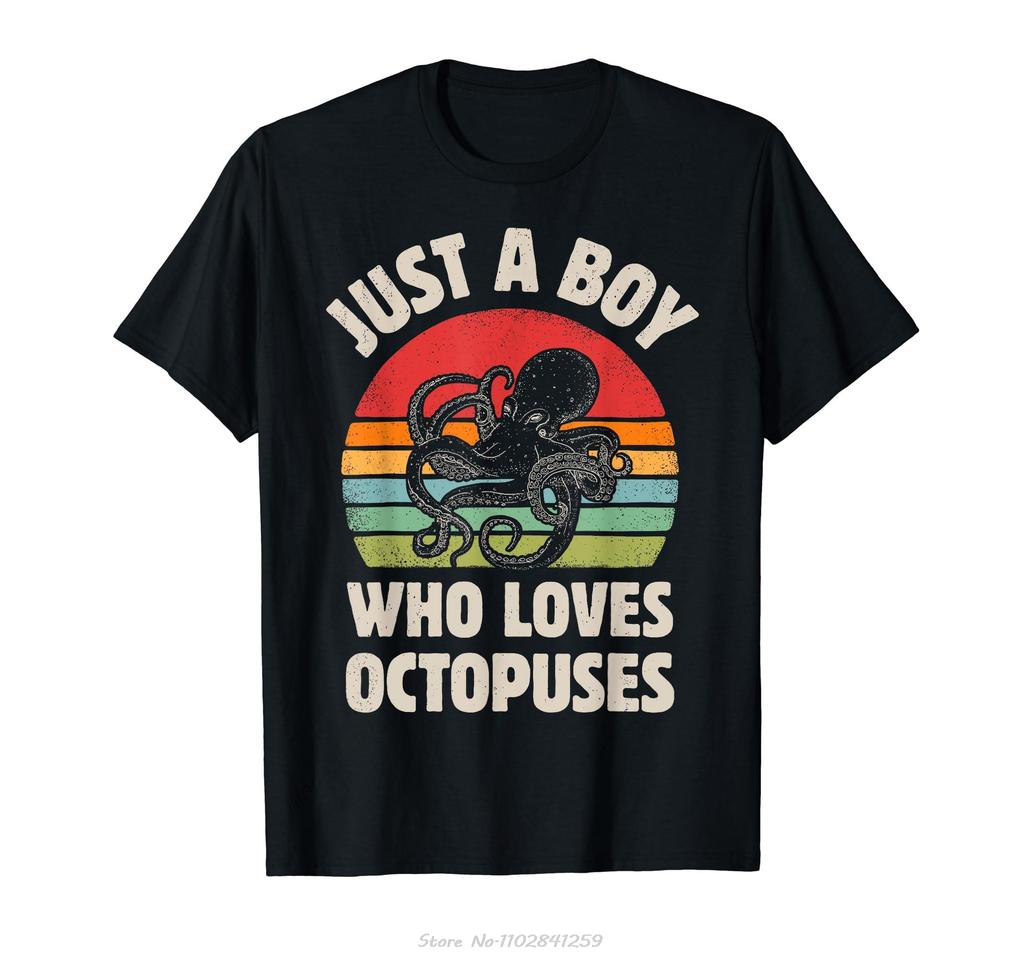 Octopus Just A Boy Who Loves Sea Animals Men Retro Vintage Tshirt Summer Cotton T Shirt Casual Tshirt Oversized Streetwear