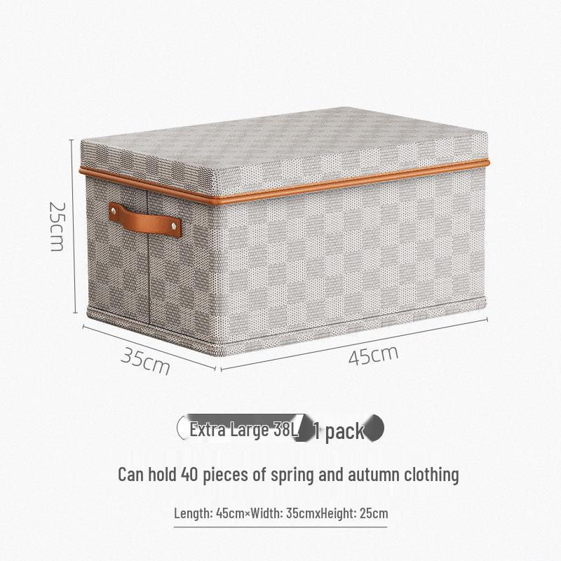 Plaid Non-Woven Clothes Storage Box with Lid for Home Organization