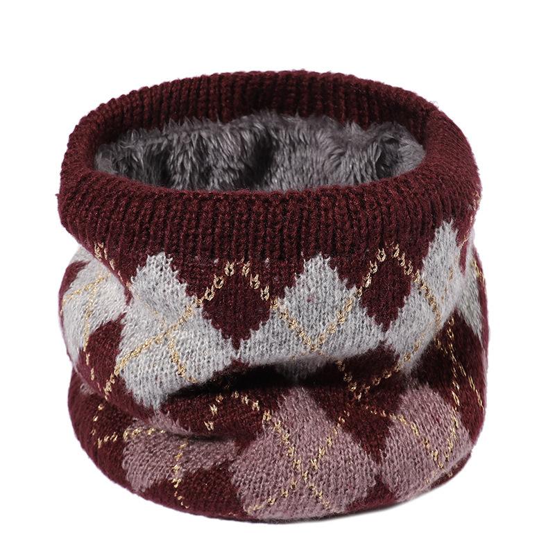 New Winter Fashion Jacquard Knitted Neck Cover Men's and Women's Velvet Double-layer Warm Cover Head Cold-proof Wool Scarf