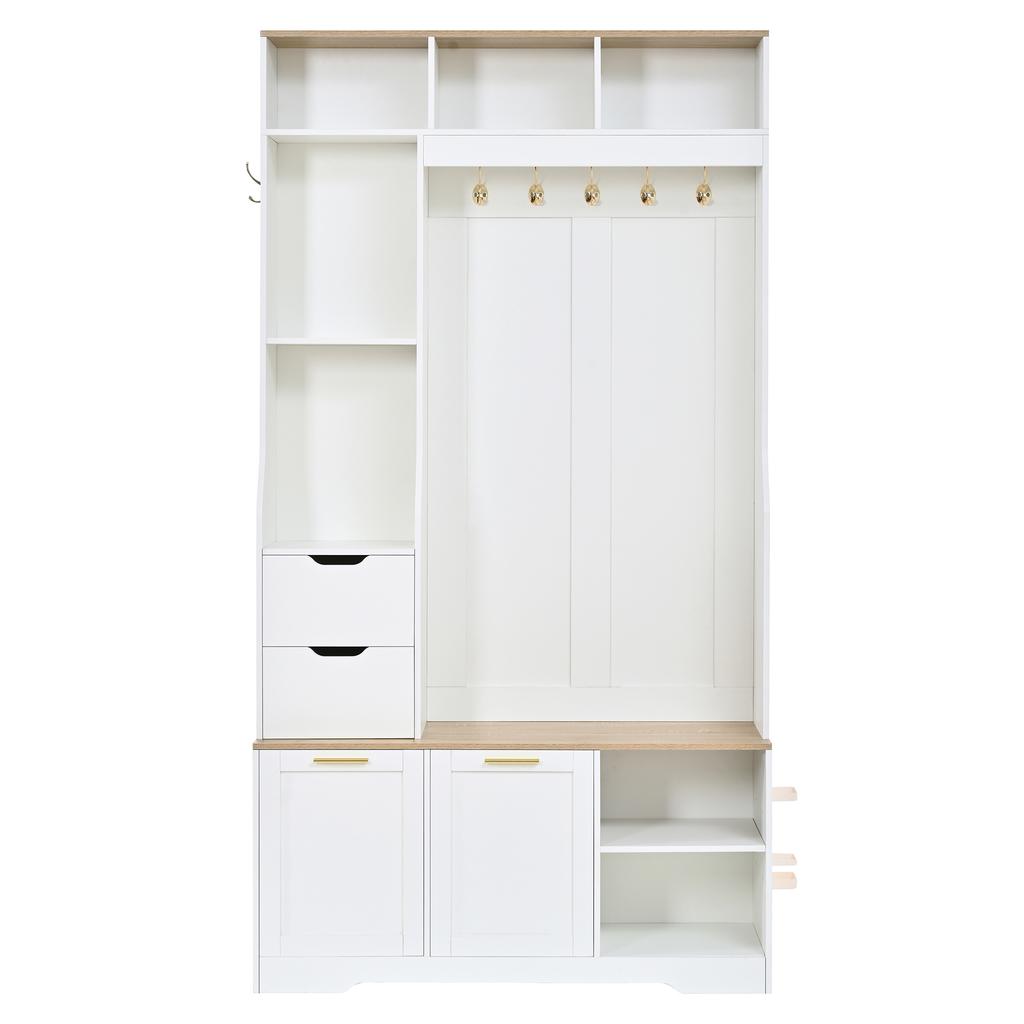 Hallway Cabinet Wardrobe Cabinet Shoe Cabinet Coat Hook Metal Hooks Metal Handle Flip-Down Shoe Compartment Bench APP LED Light Hallway