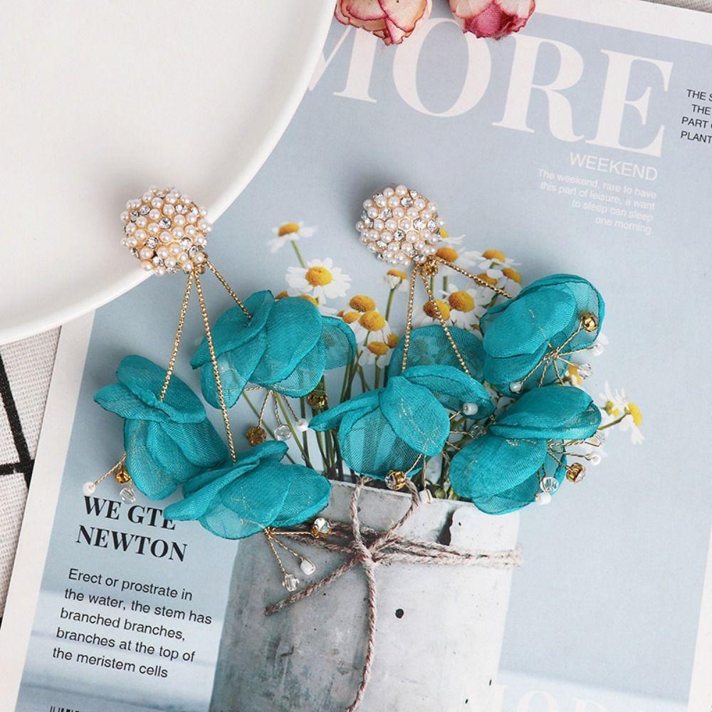 Temperament Yarn Flower Earrings Light Luxury Big Flower Stud Earrings  Jewelry Gifts