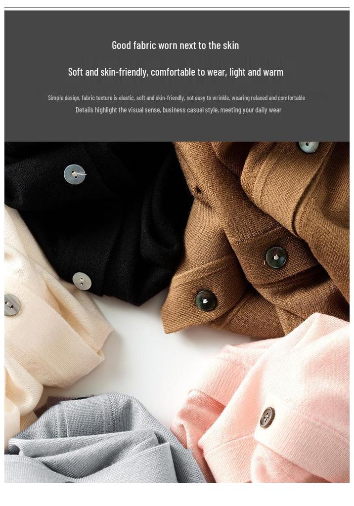 Women's Single-Breasted Wool Knit Polo Collar Pocket Outerwear for Spring, Autumn, and Winter
