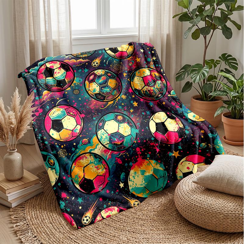 Space Soccer Ball Theme blanket Lightweight Warm Flannel Blanket Decorative Throw Blanket for Home Decoration