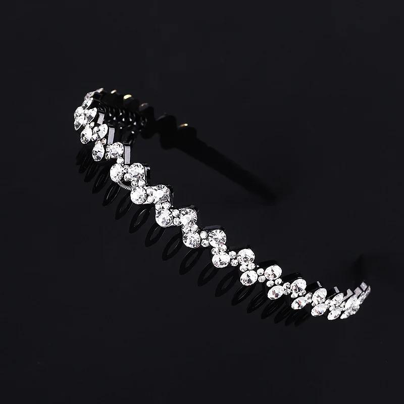 Unisex Hoop Top Metal Double Bangs Flower Rhinestone Hair Accessories Hairband Bezel Headband Men Women Hair Band Sports Hair