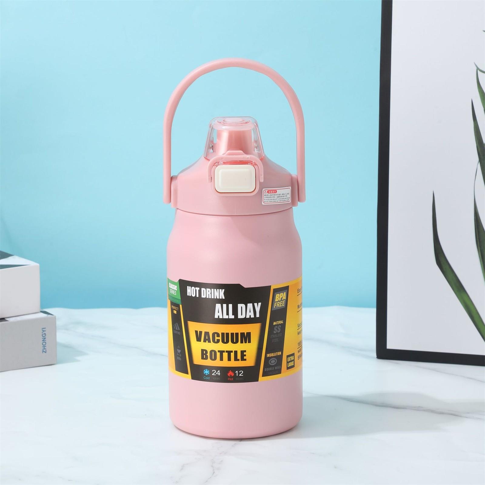 

Портативная термокружка из нержавеющей стали 304, термос, термос, бутылка для холодной и горячей воды для спорта с трубочкой L розовый