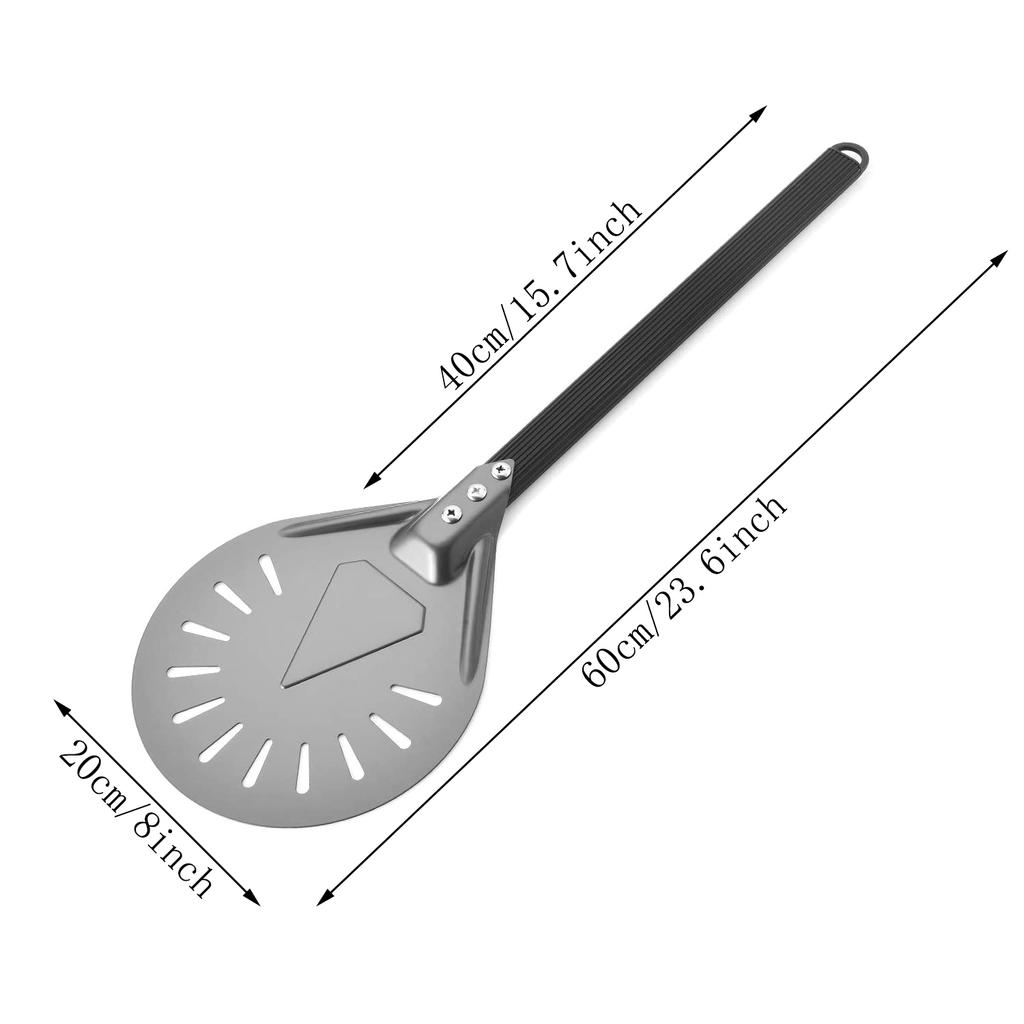 ABIYY-Turning Pizza Peel with 8 inch Aluminum Round Pizza Paddle, 23.6 inch Overall, Outdoor Pizza Oven Accessories