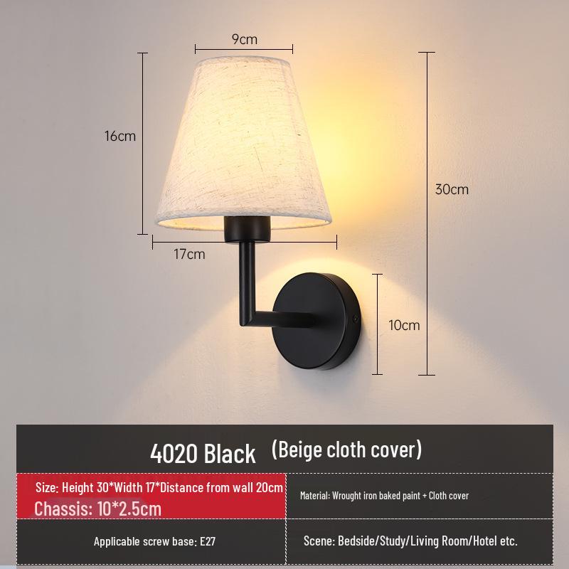 

Американский настенный светильник с тканевым абажуром - Светодиодный современный минималистичный прикроватный светильник для спальни, Теплый и стильный дизайн No Bulb Included