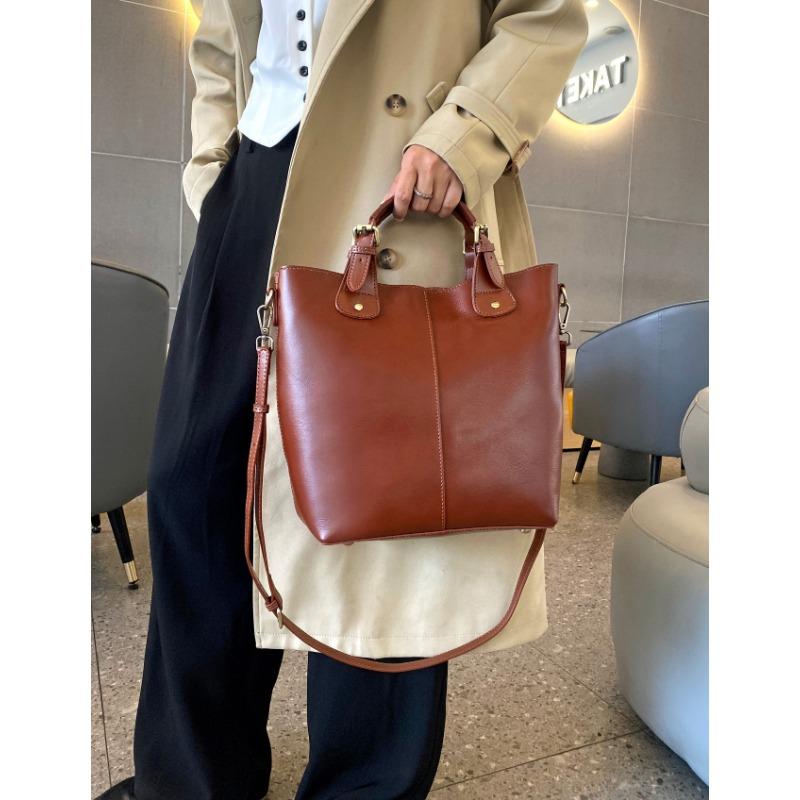 

Сумка-ведро из мягкой коровьей кожи растительного дубления для женщин, новая осенняя, универсальная, с темпераментом, большой вместимости, из натуральной кожи для женщин 26*13*27CM