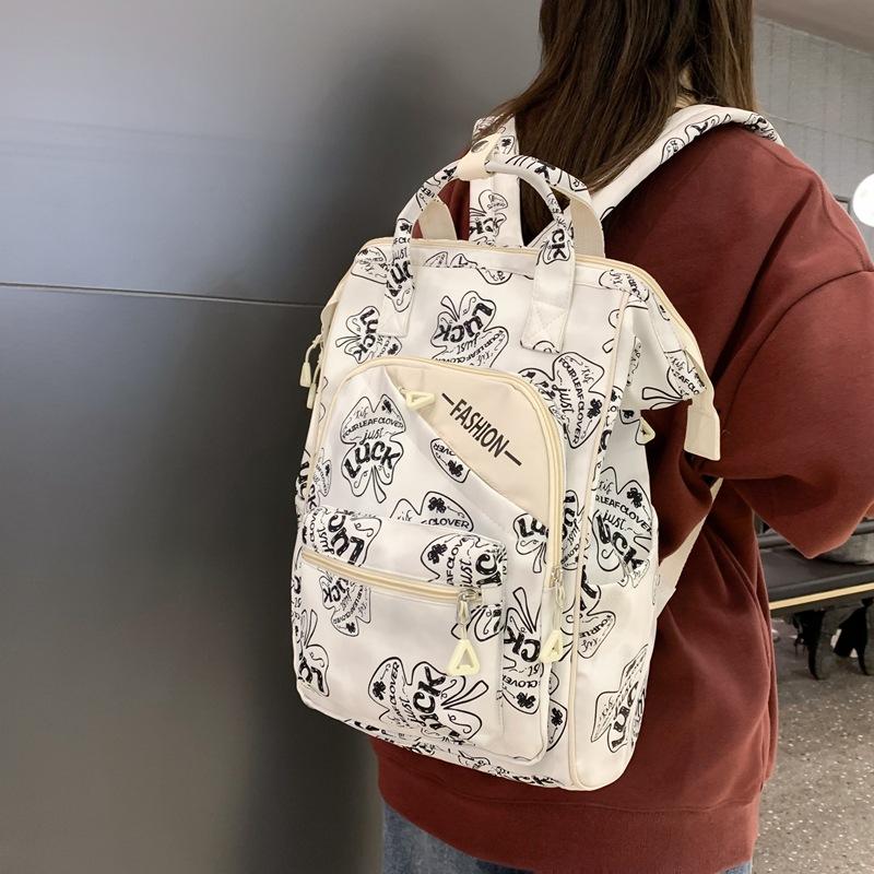 

Харадзюку с принтом портативный зажим студенческая школьная сумка корейская версия рюкзак большой вместимости белый