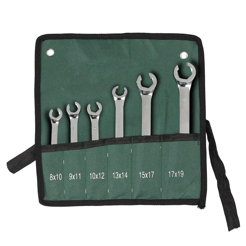6 Pcs Spanner Combination Wrench Brake Pipe Gas Fuel Spanner Flare Wrench Open Ring Spanners Repair Set 8-19 mm Hand Tool Tubing серебряный
