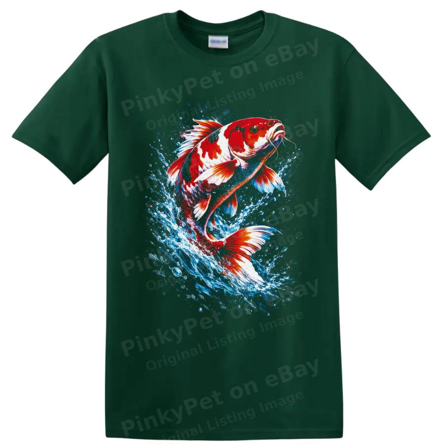 Koi Fish T Shirt Japanese Water Splash Art Aquatic Animal Graphic Tee Gift