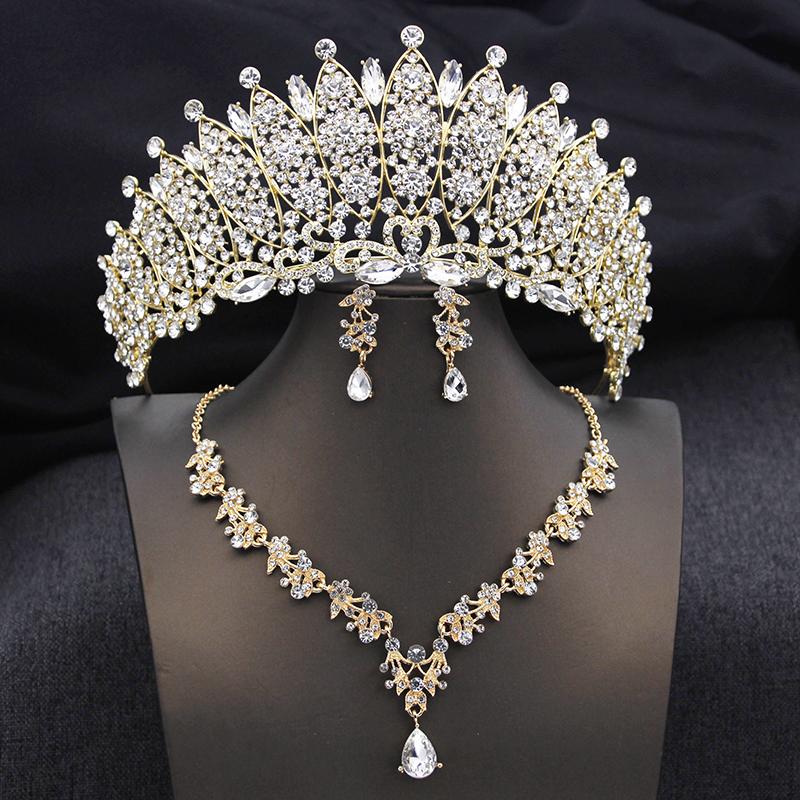 Quality Blue Tiaras and Crowns Bridal Jewelry Sets for Women Prom Wedding Crown necklace earrings Set Costume Accessories