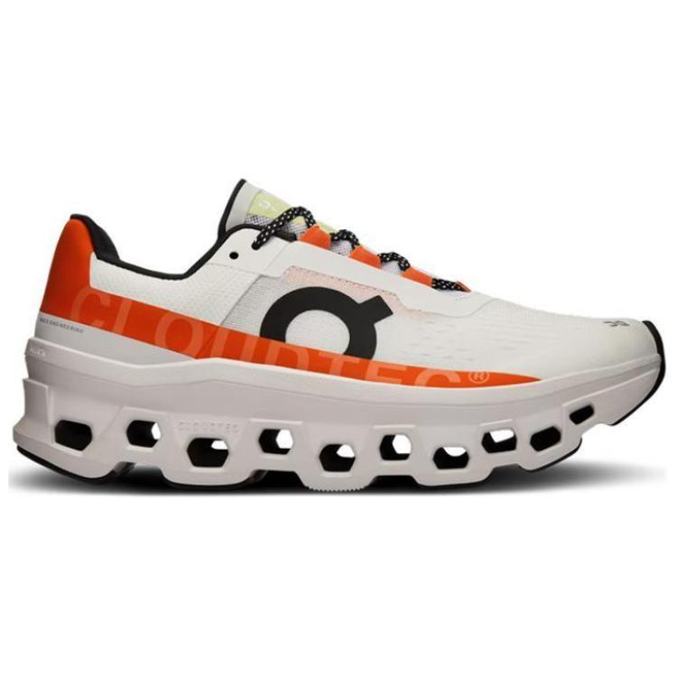 On Cloudmonster Abrasion Resistant Low Top Carbon Plate Long Distance Running Shoes Women's White Orange 61.98083