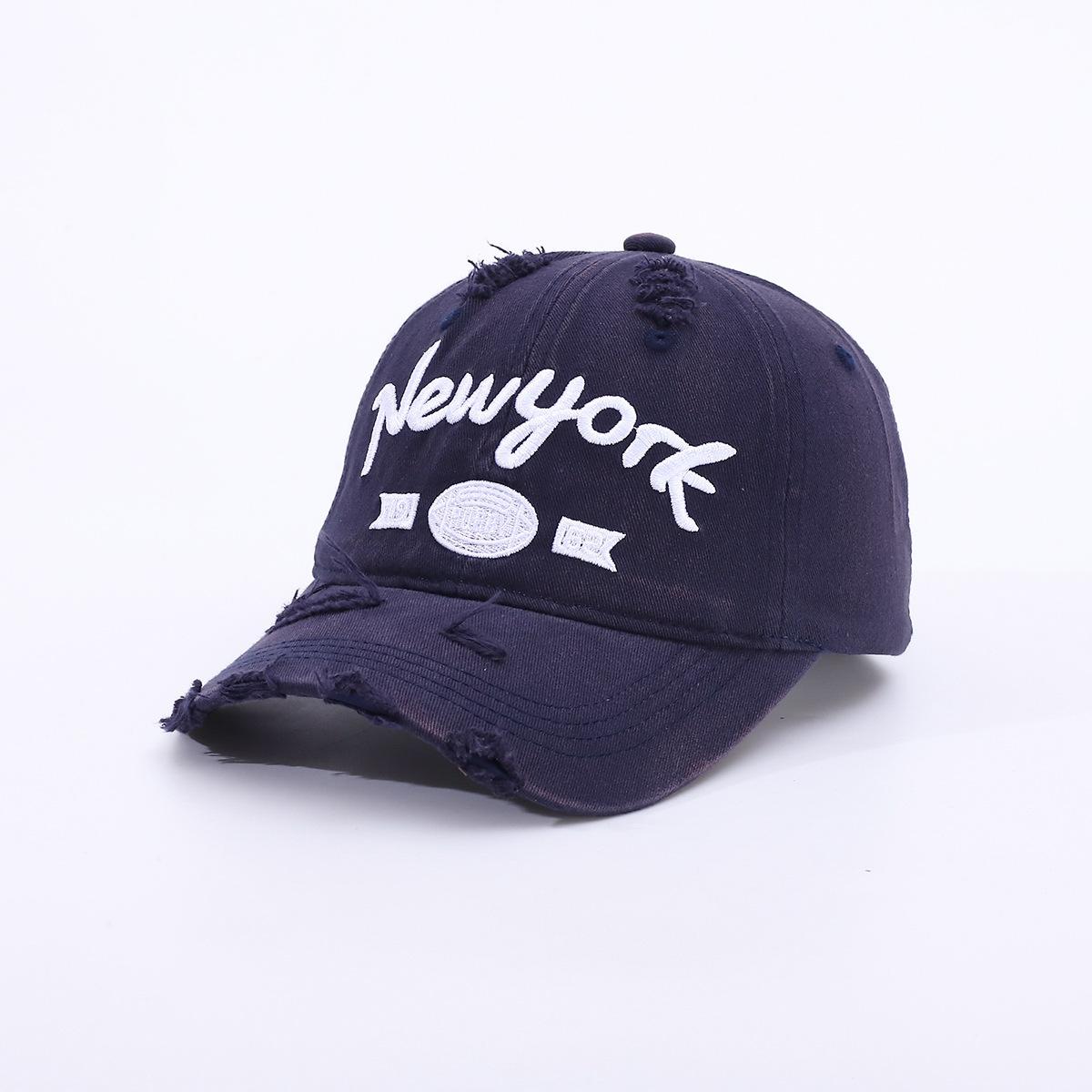 Embroidered Ripped Baseball Cap Retro Wide Brim Denim Men And Women Spring And Autumn Duck Tongue Adjustable