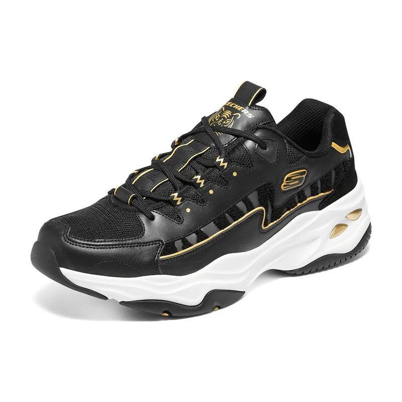 Skechers D'Lites 4.0 Cushioning Abrasion Resistant Coverage Support Balance Low top Chunky Sneakers Men's Black Gold 894086-BKGD