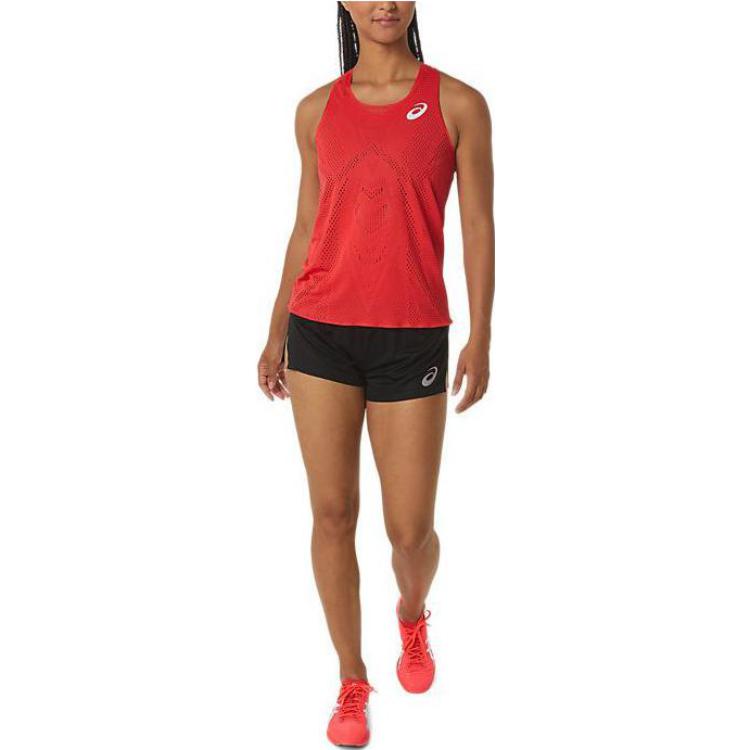Asics Ctibreeze Jacquard Singlet Solid Color Casual Round Neck Sleeveless Vest Women Tops Red 2092A379-602